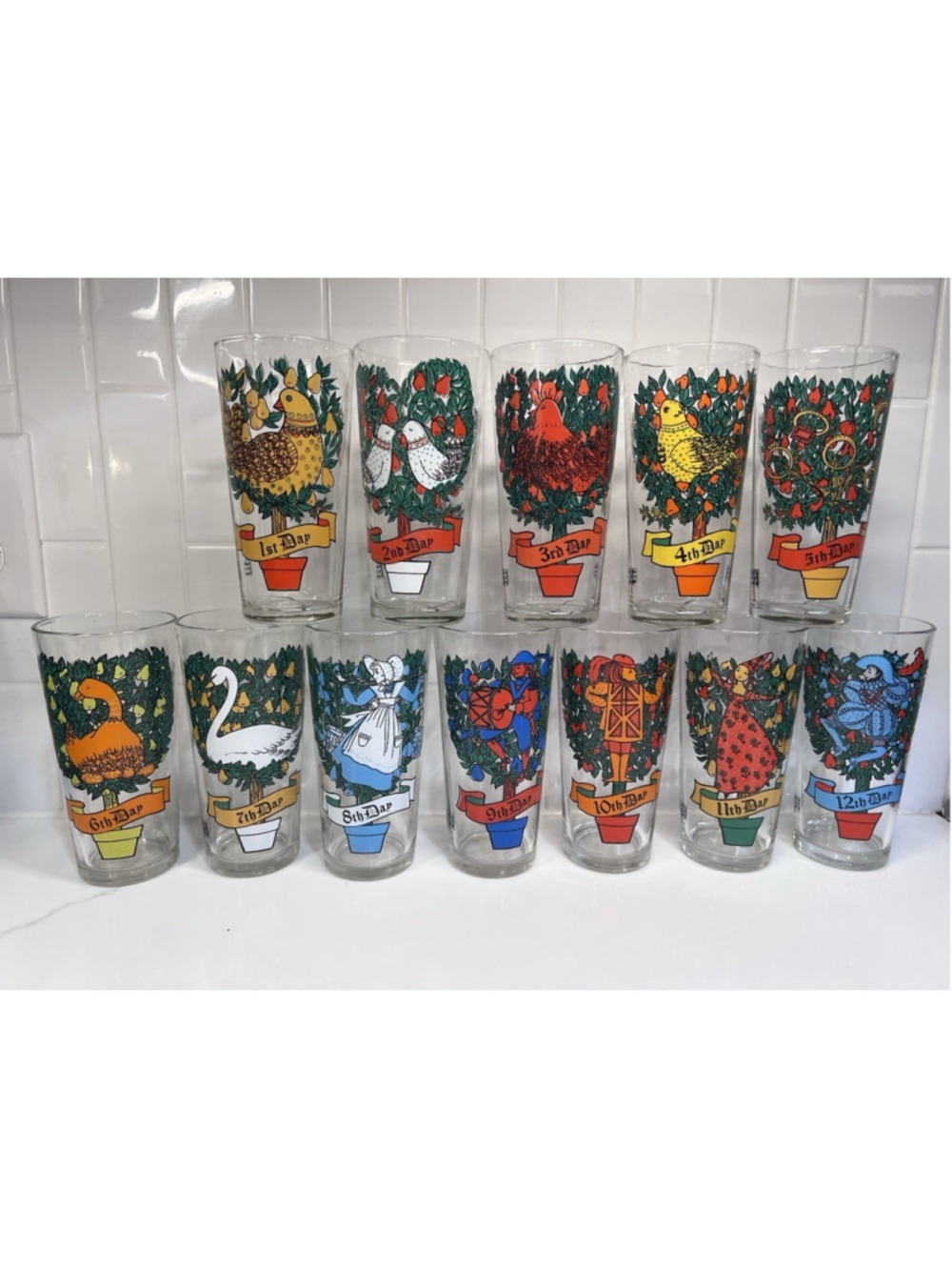 Vintage Pepsi Pizza Hut Twelve Days of Christmas Drinking Glasses 12oz Complete